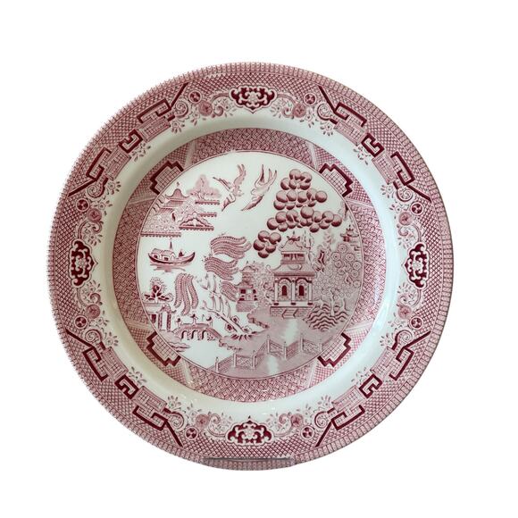 Queen's England WILLOW ROSA Porcelain Dinner Plates 10in Red White Set of 4 New - Picture 13 of 15